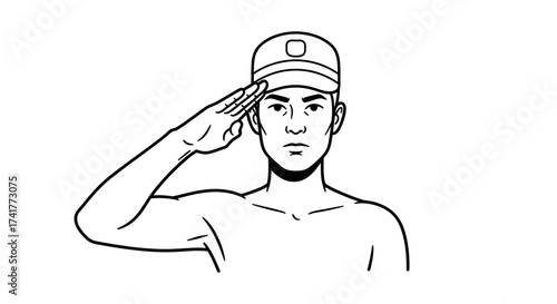 Illustration of a soldier saluting with a serious expression, showing respect and duty for nation