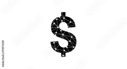 Abstract black dollar sign with network design, digital finance and investment concept