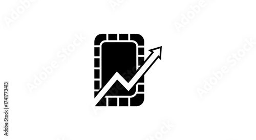 Data growth representation with chip and upward arrow for technological advancement and progress