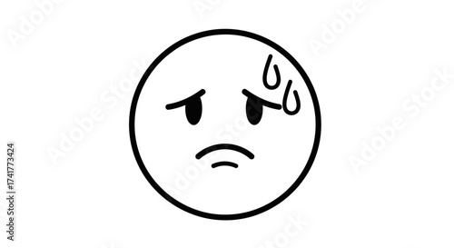 Frustrated emoticon with sweat drops expressing stress or unhappiness, a simple black and white