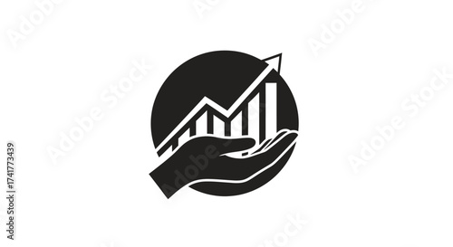 Financial growth hand holding upward graph for business investment success