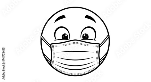 Cartoon emoji wearing a protective face mask,symbolizing healthcare and prevention during virus