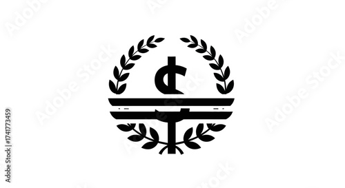 Elegant black and white vector graphic of a stylized dollar sign with laurel wreath