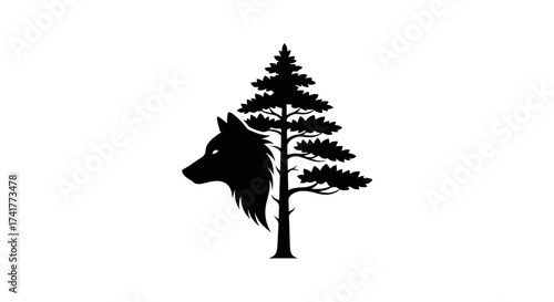 A captivating silhouette of a wolf and a pine tree evokes the spirit of the wild creating a