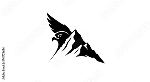 Majestic flight of an eagle amidst jagged mountain peaks in a minimalist artistic form