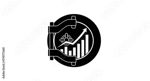 Secure Investment Growth A bank vault door protecting upward trending financial chart