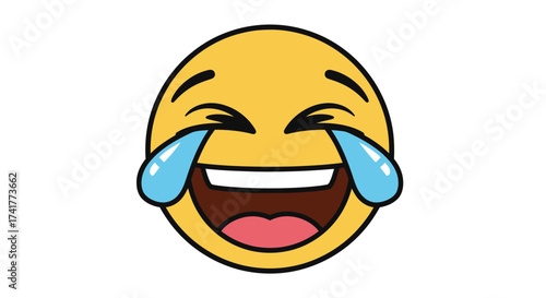 Laughing crying emoji with a big smile and teardrops, conveying amusement and joy