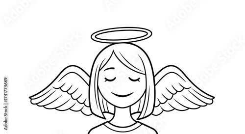 Illustration of a serene angel with wings and halo, perfect for spiritual themes and children's