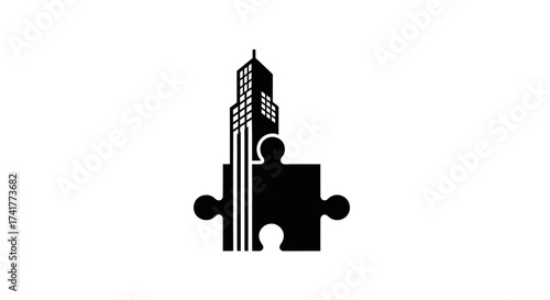 Real estate solutions presented via building integrated in a puzzle piece concept