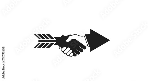 Strategic alliance concept featuring an arrow handshake symbolizing forward movement and