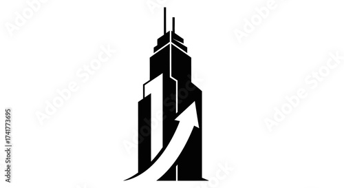 Modern building financial growth icon showing success and development reaching new heights