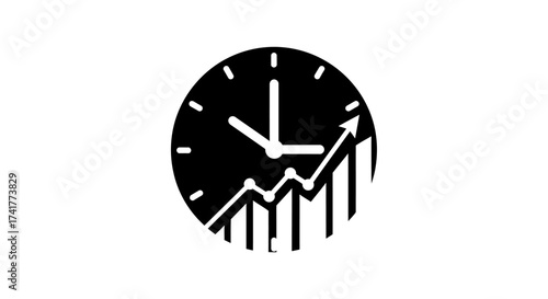 Clock with a rising graph illustrating time management and investment growth concept