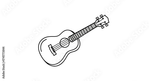 Minimalist line art illustration of a ukulele on a white background offering a clean and modern look