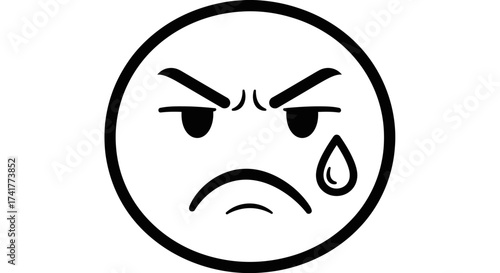 Illustration of a tearful angry emoticon with sharp eyebrows expressing frustration