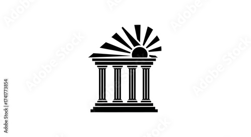 Elegant architecture with sunrise silhouette representing heritage and enlightenment with