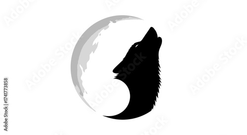 Mystical wolf howling at the moon silhouette for posters and backgrounds design