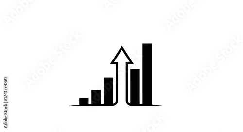 Minimalist black growth chart with upward arrow signifies success and progress