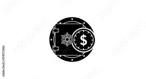 Time is money concept: black safe with dollar sign clock illustration concept