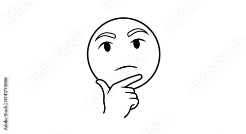 Pensive emoji with hand on chin illustration depicting thought process and pondering