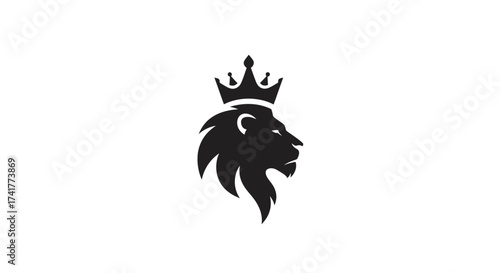 Elegant lion head silhouette wearing a crown symbolizes power and royalty
