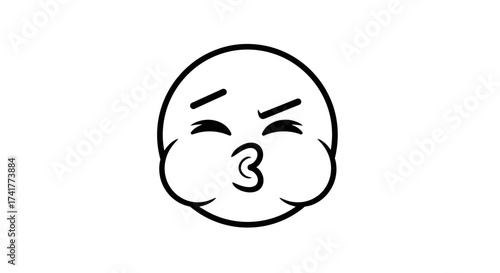 Cartoon illustration of an angry emoji with puffed cheeks and pursed lips design artwork