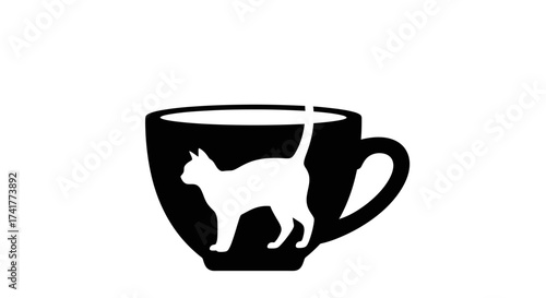 Minimalist Design: Silhouette of a Cat Inside a Coffee Cup Illustration Art