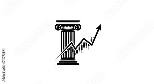 Financial strength and stability showing growth with classic column and upward trend chart