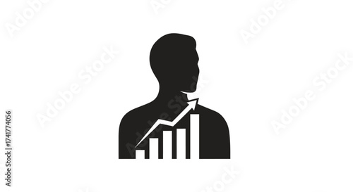 Silhouette of a person with a rising graph symbolizing business growth and success