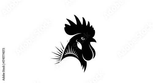 Elegant Black Rooster Silhouette Design with a Striking Crest and Radial Element