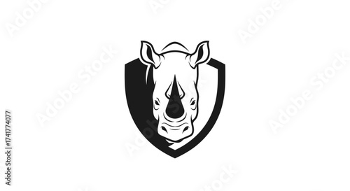 Rhino head front view in the shield vector illustration design with bold outlines and