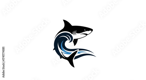 Illustrative shark logo with wave accents conveying power and aquatic themes for branding