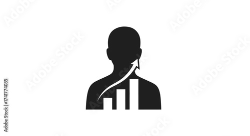 Silhouette of a person with a rising bar graph and arrow symbolizing personal growth and success