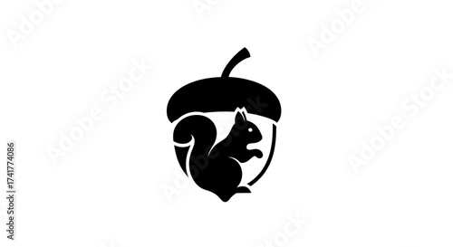Elegant squirrel silhouette nestled within an acorn, showcasing nature's charm and minimalist design