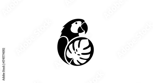 Minimalist Silhouette Design Featuring a Parrot and Tropical Leaf for Brand Identity creation