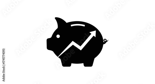 Piggy bank with upward trending arrow symbolizing financial growth and investment success