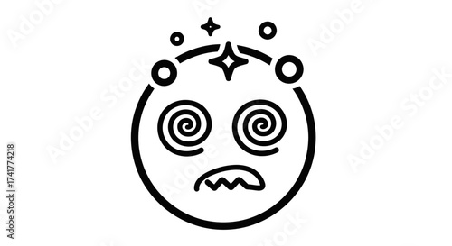 Dizzy emoticon with swirling eyes and stars representing confusion or illness