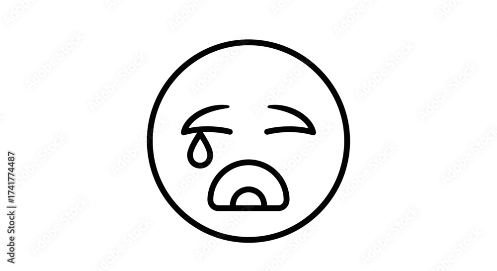 Fototapeta premium Minimalist Crying Face Emoji with Single Tear and Downturned Mouth Expression Symbol