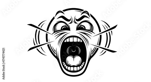 Abstract illustration of a screaming face in black and white with strong emotion