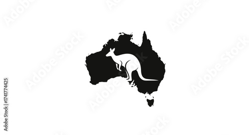 Iconic australia silhouette with kangaroo on map representing australian nature