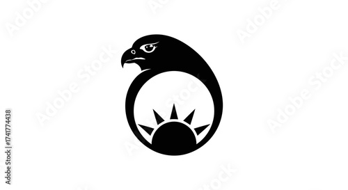 Striking Black and White Hawk Logo Featuring a Symbolic Sunrise or Sunburst Design