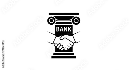 Iconic bank symbol featuring handshake graphic, representing partnership and trust and business