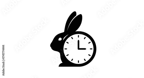 A rabbit's head silhouette with a clock face symbolizing time management in design