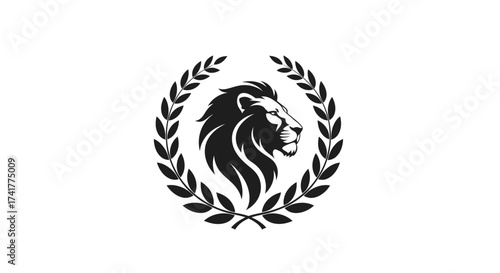Majestic Lion Head Emblem Framed by Laurel Wreath Symbolizing Power and Royalty