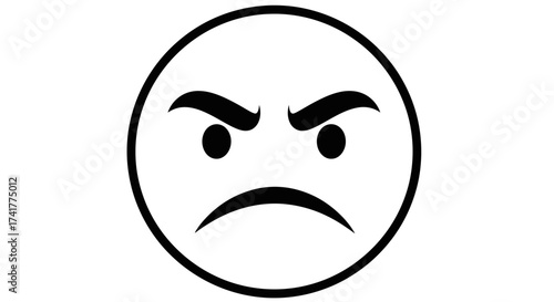 Black and white line drawing of an angry emoji with furrowed eyebrows design