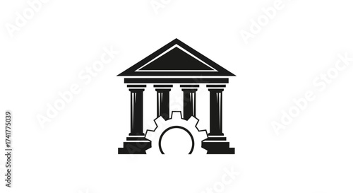 Modern interpretation of law and technology represented by building and gear