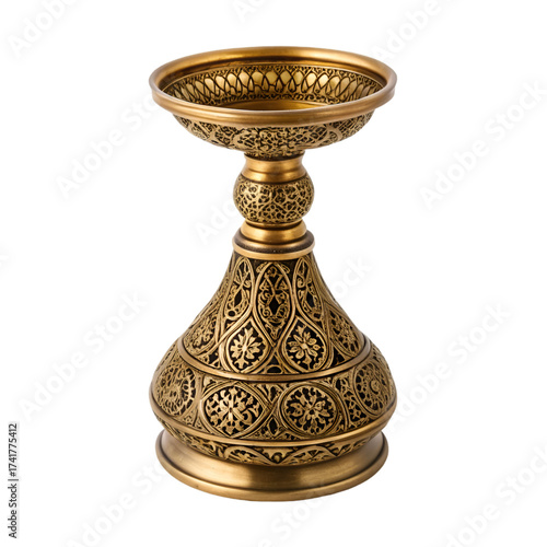 Ornate Gold Incense Holder with Elaborate Filigree Stem and Wide Bowl censer decorative