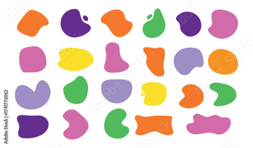 Vibrant collection of organic abstract shapes in a playful assortment of bright colors