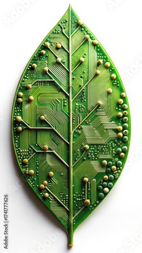 Obraz na płótnie Leaf circuit board with integrated electronic components