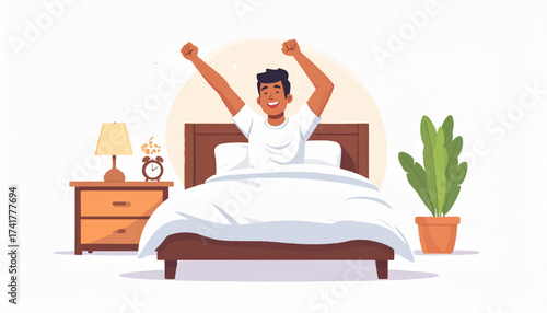 Morning Energy — Man Stretching in Bedroom