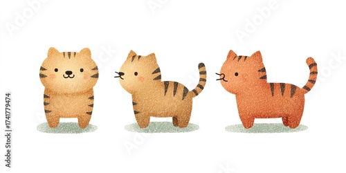 Three adorable, cartoon-style tiger cubs pose playfully against a white background.